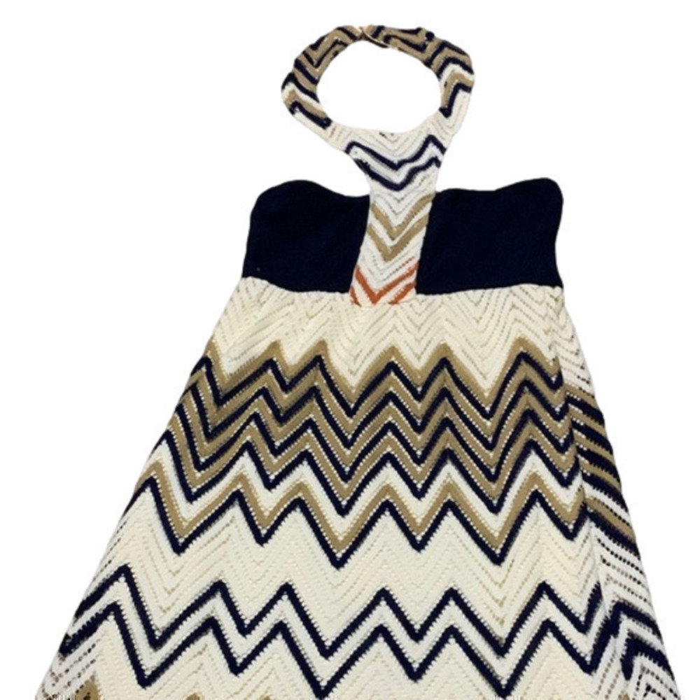 Judith March Chevron Orange blue and cream crochet halter dress